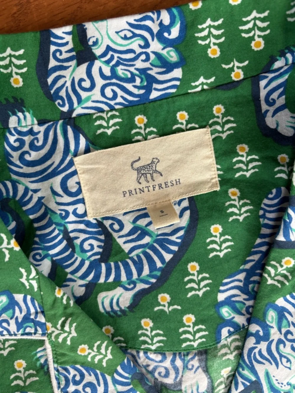 Printfresh Tiger Pajama Set Green Blue 100% Cotton Luxe Matching Sleep Set S